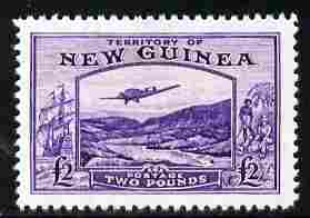 New Guinea 1935 Junkers G.31F over Bulolo Goldfields £2 violet,  Maryland perf forgery unused, as SG 204 - the word Forgery is either handstamped or printed on the back ..., stamps on maryland, stamps on forgery, stamps on forgeries, stamps on , stamps on  kg5 , stamps on aviation