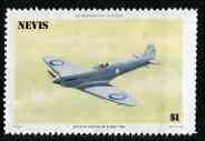 Nevis 1986 Spitfire $1 with red omitted,  'Maryland' perf forgery 'unused', as SG 372var - the word Forgery is either handstamped or printed on the back and comes on a presentation card with descriptive notes, stamps on , stamps on  stamps on maryland, stamps on  stamps on forgery, stamps on  stamps on forgeries, stamps on  stamps on aviation, stamps on  stamps on spitfires