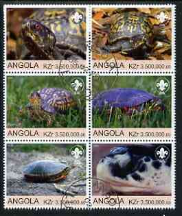Angola 2000 Tortoises (with Scout Logo) set of 6 very fine cto used, stamps on tortoises, stamps on scouts