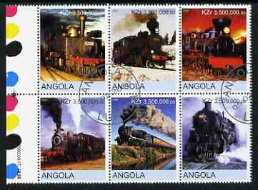 Angola 2000 Steam Locos #02 set of 6 very fine cto used, stamps on railways