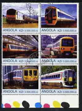 Angola 2000 Modern Trains #02 set of 6 very fine cto used, stamps on railways