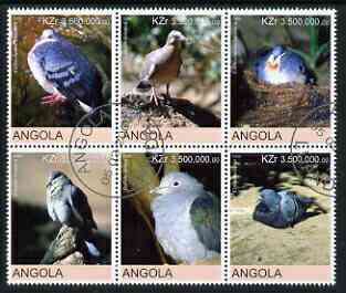 Angola 2000 Birds (Pigeons & Doves) set of 6 very fine cto used, stamps on birds, stamps on pigeons