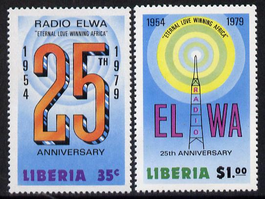 Liberia 1979 25th Anniversary of Radio ELWA perf set of 2 unmounted mint, SG 1369-70, stamps on communications      radio   entertainments   music