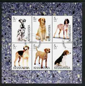 Chakasia 2003 Dogs perf sheetlet containing set of 6 values cto used, stamps on dogs