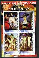 Ivory Coast 2003 Art of the Renaissance - Paintings by Peter Paul Rubens perf sheetlet containing 4 values unmounted mint, stamps on arts, stamps on rubens, stamps on nudes, stamps on renaissance