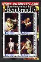 Ivory Coast 2003 Art of the Renaissance - Paintings by Rembrandt perf sheetlet containing 4 values unmounted mint, stamps on arts, stamps on rembrandt, stamps on jewellry, stamps on renaissance
