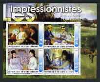 Ivory Coast 2003 Art of the Impressionists - Paintings by Berthe Morisot perf sheetlet containing 4 values unmounted mint, stamps on arts, stamps on women