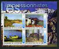 Ivory Coast 2003 Art of the Impressionists - Paintings by Isaac Levitan perf sheetlet containing 4 values unmounted mint, stamps on arts, stamps on 