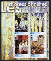 Ivory Coast 2003 Art of the Impressionists - Paintings by Claude Monet perf sheetlet containing 4 values unmounted mint, stamps on arts, stamps on monet, stamps on cathedrals