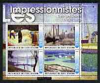 Ivory Coast 2003 Art of the Impressionists - Paintings by Georges Seurat perf sheetlet containing 4 values unmounted mint, stamps on arts