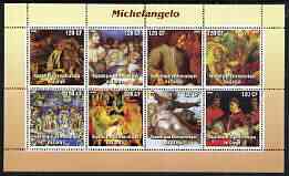 Congo 2003 Paintings by Michelangelo perf sheetlet containing 8 values unmounted mint, stamps on arts, stamps on michelangelo, stamps on renaissance