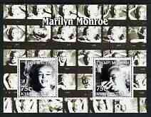 Kyrgyzstan 2003 Marilyn Monroe perf m/sheet containing 2 values (B&W) unmounted mint, stamps on films, stamps on cinema, stamps on entertainments, stamps on music, stamps on personalities, stamps on marilyn monroe