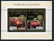 Congo 2003 Ferrari perf sheetlet containing 2 x 750 CF values with embossed gold background & Rotary Logo, unmounted mint, stamps on cars, stamps on  f1 , stamps on racing, stamps on ferrari, stamps on rotary  