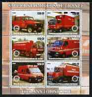 Congo 2003 Fire Services 1,000 Years perf sheetlet containing 6 x 135 cf values each with Rotary Logo, unmounted mint, stamps on rotary, stamps on fire, stamps on trucks, stamps on land rovers