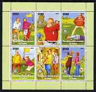 Congo 2003 Comic Golf perf sheetlet containing 6 x 125 cf values each with Rotary Logo, unmounted mint, stamps on , stamps on  stamps on rotary, stamps on  stamps on sport, stamps on  stamps on golf, stamps on  stamps on comedy, stamps on  stamps on cartoons