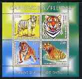 Benin 2003 World Fauna #02 - Tigers perf sheetlet containing 4 values unmounted mint, stamps on animals, stamps on cats, stamps on tigers