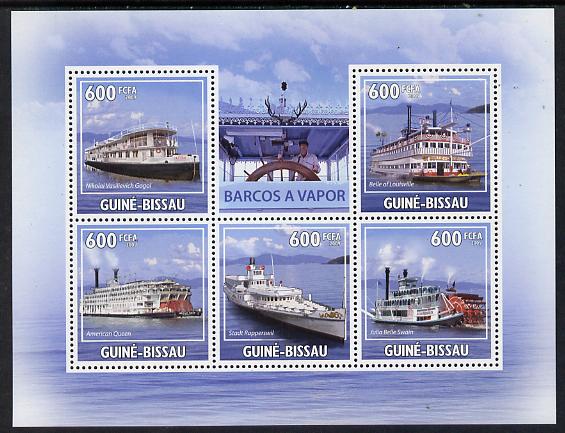 Guinea - Bissau 2009 Steamships perf sheetlet containing 5 values unmounted mint, stamps on ships, stamps on paddle steamers