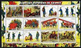 Benin 2003 Historical Fire Engines of France perf sheet containing 12 values unmounted mint, stamps on fire