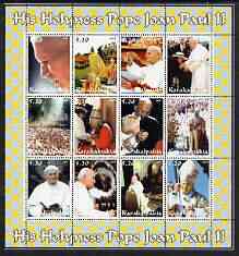 Karakalpakia Republic 2003 Pope John Paul II perf sheetlet #03 containing complete set of 12 values (inscribed Pope Joan Paul II) unmounted mint, stamps on religion, stamps on pope, stamps on personalities