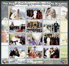 Touva 2003 Pope John Paul II perf sheetlet containing complete set of 12 values (inscribed Visit to Croatia) unmounted mint, stamps on religion, stamps on pope, stamps on personalities