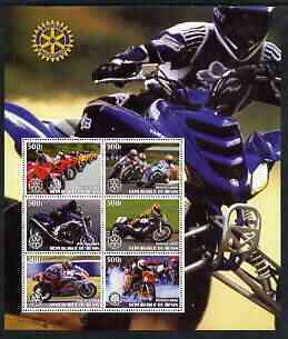 Benin 2003 Motorcycles large perf sheet containing 6 values each with Rotary Logo, unmounted mint, stamps on motorbikes, stamps on rotary
