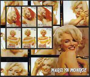 Ivory Coast 2003 Marilyn Monroe large perf sheet containing 6 values, unmounted mint, stamps on personalities, stamps on entertainments, stamps on films, stamps on cinema, stamps on marilyn monroe