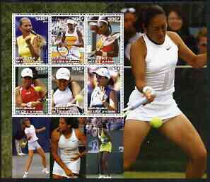 Ivory Coast 2003 Famous Tennis Women large perf sheet containing 6 values, (showing Williams Sisters, Kournikova, Capriati etc) unmounted mint, stamps on sport, stamps on tennis, stamps on women