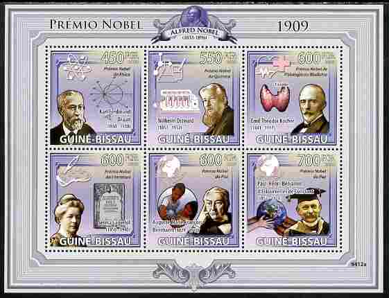 Guinea - Bissau 2009 Nobel Prize Winners for 1909 perf sheetlet containing 6 values unmounted mint Yv 3032-37, stamps on personalities, stamps on nobel, stamps on literature, stamps on science, stamps on medival, stamps on chemistry, stamps on atomics, stamps on 