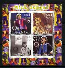 Eritrea 2003 Mick Jagger (Rolling Stones) perf sheetlet containing set of 4 values each with Rotary International Logo unmounted mint, stamps on personalities, stamps on entertainments, stamps on music, stamps on pops, stamps on rotary, stamps on rock