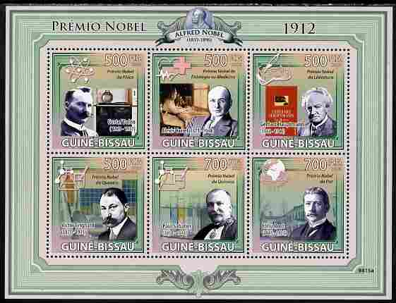 Guinea - Bissau 2009 Nobel Prize Winners for 1912 perf sheetlet containing 6 values unmounted mint Yv 3049-54, stamps on personalities, stamps on nobel, stamps on literature, stamps on science, stamps on medival, stamps on chemistry, stamps on atomics, stamps on 