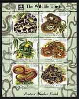 Rwanda 2003 The Wildlife Trusts perf sheetlet containing set of 6 values (Snakes) unmounted mint, stamps on wildlife, stamps on environment, stamps on reptiles, stamps on snakes, stamps on snake, stamps on snakes, stamps on 