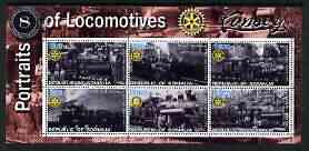 Somalia 2002 Portraits of Locomotives #3 perf sheetlet containing set of 6 values (Shay x 5 & Climax) each with Rotary logo, unmounted mint, stamps on railways