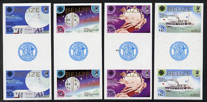 Belize 1983 Communications Year set of 4 in unmounted mint imperf gutter pairs SG 752-5, stamps on communications