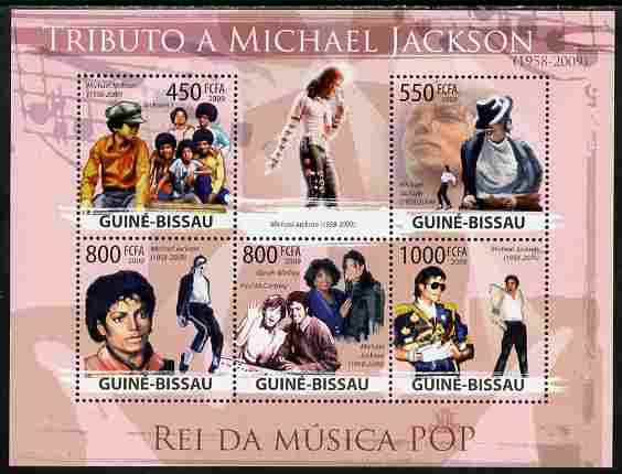 Guinea - Bissau 2009 Michael Jackson perf sheetlet containing 5 values unmounted mint Yv 3055-59, stamps on personalities, stamps on jackson, stamps on music, stamps on rock, stamps on pops