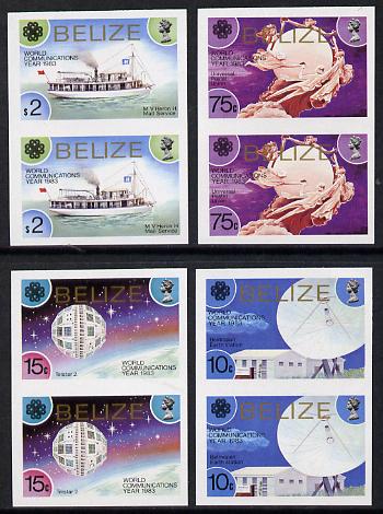 Belize 1983 Communications Year set of 4 in unmounted mint imperf pairs SG 752-5, stamps on communications