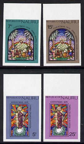 Nauru 1975 Stained Glass Windows Christmas set of 4 in unmounted mint imperf marginal singles, stamps on arts, stamps on christmas, stamps on stained glassrainbows