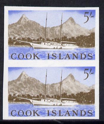 Cook Islands 1963 def 5s (Sailing Ship & Rarotonga) in unmounted mint imperf pair (as SG 173), stamps on ships  tourism     yachts    sailing