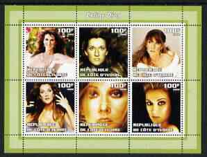 Ivory Coast 2002 Celine Dion perf sheetlet containing 6 values unmounted mint, stamps on music, stamps on personalities, stamps on pops, stamps on women