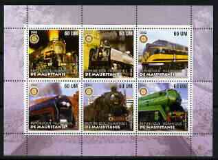 Mauritania 2002 Railway Locos #4 perf sheetlet containing 6 values each with Rotary logo, unmounted mint, stamps on railways, stamps on rotary