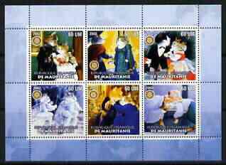 Mauritania 2002 Cartoon Cats #2 (blue border) perf sheetlet containing 6 values each with Rotary logo, unmounted mint, stamps on cats, stamps on cartoons, stamps on rotary