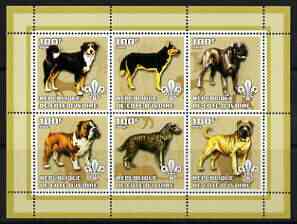 Ivory Coast 2002 Dogs #2 perf sheetlet containing 6 values each with Scout logo unmounted mint, stamps on dogs, stamps on scouts