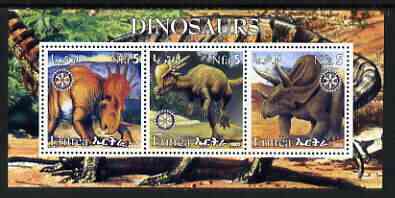 Eritrea 2002 Dinosaurs #03 perf sheetlet containing set of 3 values each with Rotary Logo unmounted mint, stamps on , stamps on  stamps on dinosaurs, stamps on  stamps on rotary
