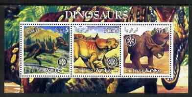 Eritrea 2002 Dinosaurs #04 perf sheetlet containing set of 3 values each with Rotary Logo unmounted mint, stamps on dinosaurs, stamps on rotary