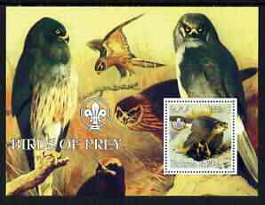 Eritrea 2002 Birds of Prey perf m/sheet with Scouts Logo unmounted mint, stamps on birds, stamps on birds of prey, stamps on scouts
