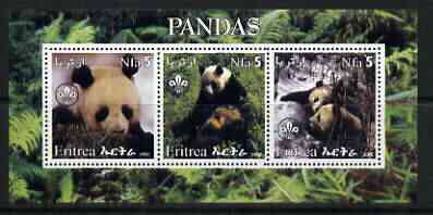 Eritrea 2002 Pandas #2 perf sheetlet containing set of 3 values each with Scouts Logo unmounted mint, stamps on animals, stamps on bears, stamps on pandas, stamps on scouts