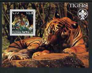 Eritrea 2002 Tigers perf m/sheet with Scouts Logo unmounted mint, stamps on , stamps on  stamps on animals, stamps on  stamps on cats, stamps on  stamps on tigers, stamps on  stamps on scouts