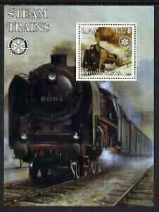 Eritrea 2002 Steam Locos #02 perf m/sheet with Rotary Logo unmounted mint, stamps on railways, stamps on rotary