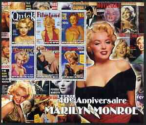 Benin 2002 40th Death Anniversary of Marilyn Monroe #01 special large perf sheet containing 6 values unmounted mint, stamps on , stamps on  stamps on personalities, stamps on  stamps on entertainments, stamps on  stamps on films, stamps on  stamps on cinema, stamps on  stamps on women, stamps on  stamps on marilyn monroe
