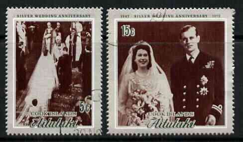 Cook Islands - Aitutaki 1972 Royal Silver Wedding perf set of 2 fine cds used, SG 46-47*, stamps on royalty, stamps on silver wedding