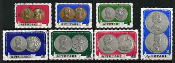 Cook Islands - Aitutaki 1973 Royal Silver Wedding Coinage perf set of 7 fine cds used, SG 71-77, stamps on royalty, stamps on silver wedding, stamps on coins